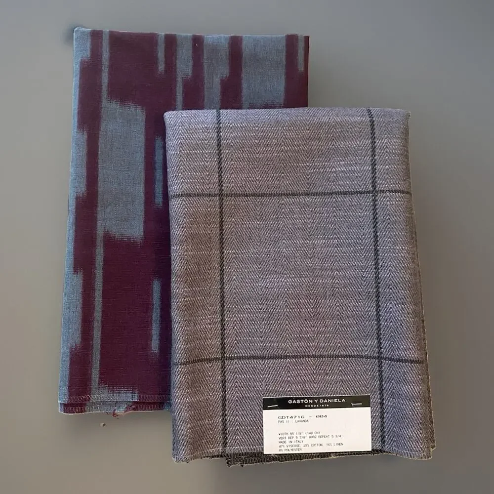 2 Gaston Y Daniela Fabric Samples Lavender Windowpane, Purple Blue Ikat 25